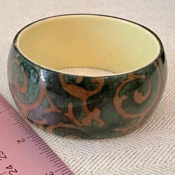 Lucite Acrylic Bangle Bracelet Brown & Turquoise Bohemian Swirls - Picture 3 of 10